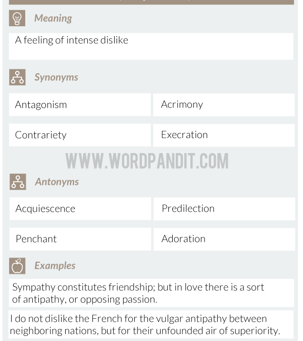 Antipathy Example Image Antipathy GRE Vocabulary Flashcard - Wordpandit