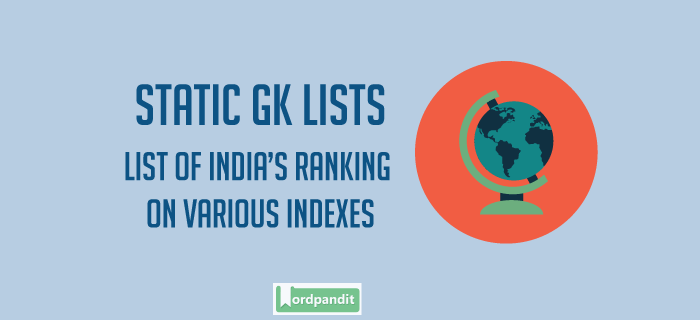 List of India’s ranking on various indexes