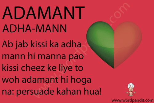 meaning of adamant in hindi and english